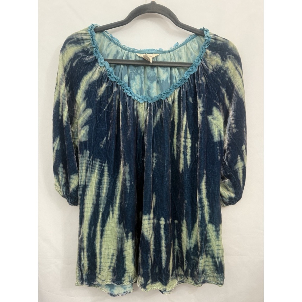 Sundance Blue Tie Dye Rayon Silk Blend Velvet Ballon‎ Sleeve Top Womens Size S
